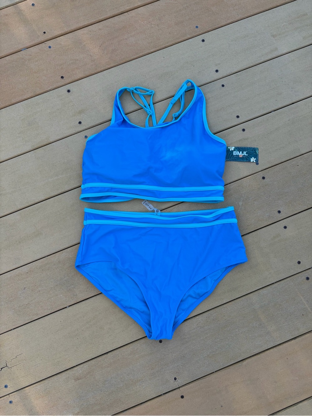 Women's Blue Two-Piece High-Waist Swim Set